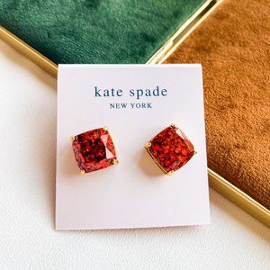 Kate Spade Small Square Stud Earrings in Gold/Red (NEW)